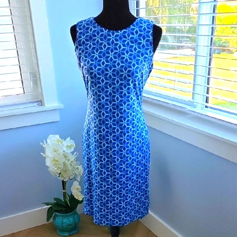 J. MCLAUGHLIN Blue Geometric Sleeveless Dress